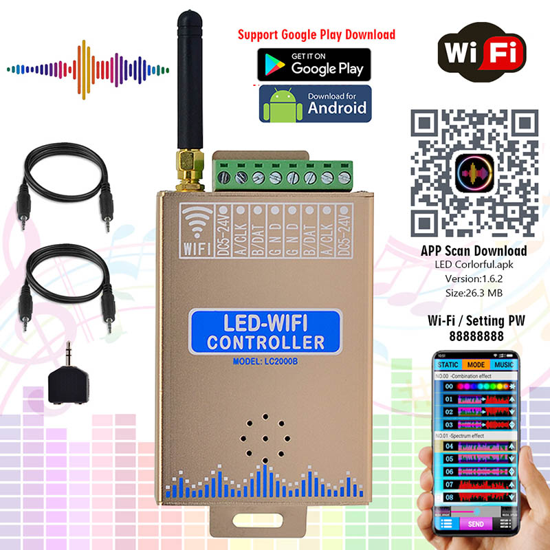 LC-2000B SPI LED WIFI Music Controller, APP Support Input Content